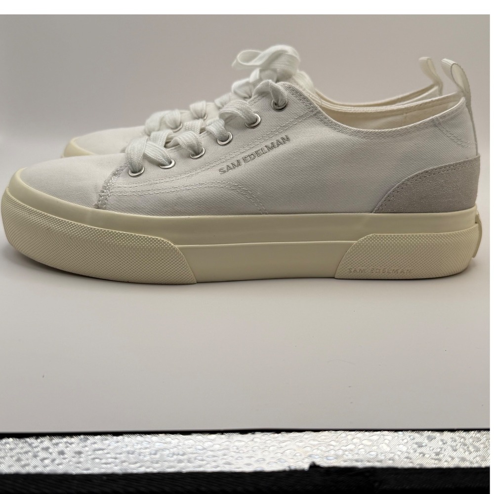 Sam Edelman Sonia White Canvas Platform Sneakers Womens 8.5 Grey Suede Trim
